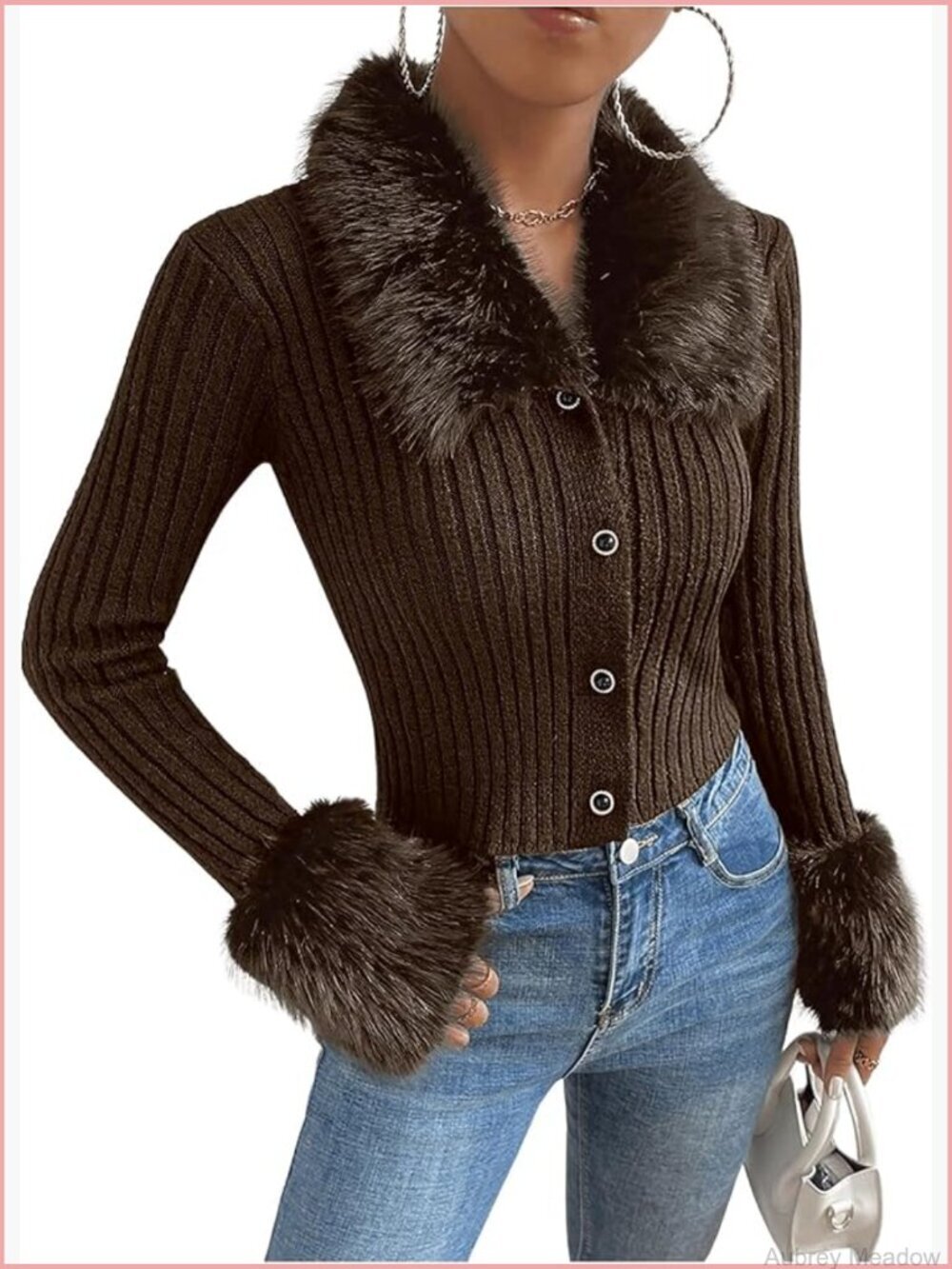 Fuzzy Button Down Cardigan Sweaters Faux Fur Collared Long Sleeve Knit Outerwear